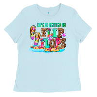 Baby Blue life is better in flip flops Ladies Tee - AdoDesignShop