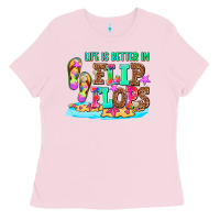 Bubblegum Pink life is better in flip flops Ladies Tee - AdoDesignShop