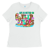 White life is better in flip flops Ladies Tee - AdoDesignShop