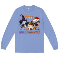 Colony Blue Happy Hallothanksmas Cows Long Sleeve Tee - BundleAndBundleShop