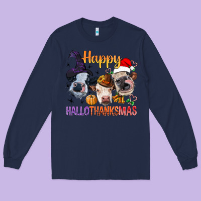 Happy Hallothanksmas Cows Long Sleeve Tee Designed By Bundleandbundleshop