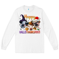White Happy Hallothanksmas Cows Long Sleeve Tee - BundleAndBundleShop