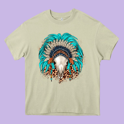Bull Skull Indian Headdress Heavy Core Tee Designed By Jahusdesignshop
