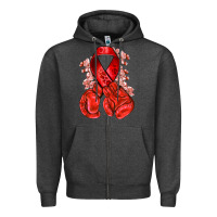 Charcoal Heather Red ribbon with boxing gloves Zipper Hoodie - NancyCooperArtShop