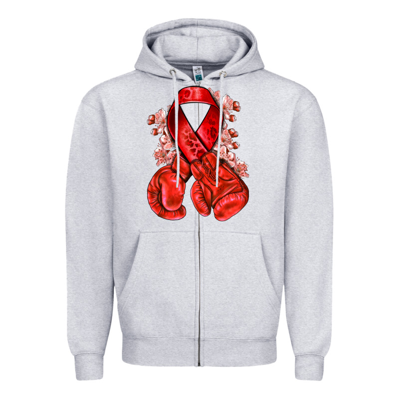 Red Ribbon With Boxing Gloves Zipper Hoodie by NancyCooperArtShop | Teevron