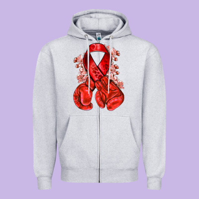 Red Ribbon With Boxing Gloves Zipper Hoodie Designed By Nancycooperartshop