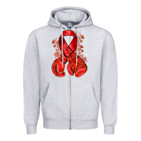 Heather Grey Red ribbon with boxing gloves Zipper Hoodie - NancyCooperArtShop