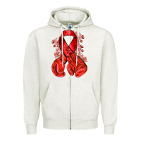 Oatmeal Heather Red ribbon with boxing gloves Zipper Hoodie - NancyCooperArtShop