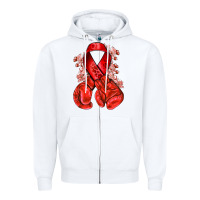 White Red ribbon with boxing gloves Zipper Hoodie - NancyCooperArtShop