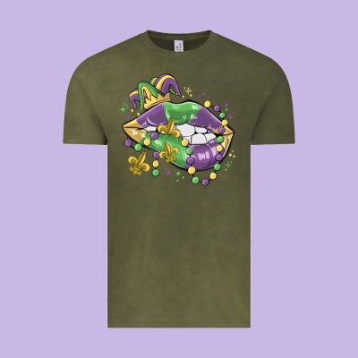 Mardi Gras Lips Vintage Tee Designed By Maliassmallbusiness