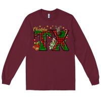 Burgundy Christmas Texas With Deer Long Sleeve Tee - BundleAndBundleShop