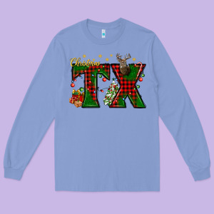 Christmas Texas With Deer Long Sleeve Tee Designed By Bundleandbundleshop
