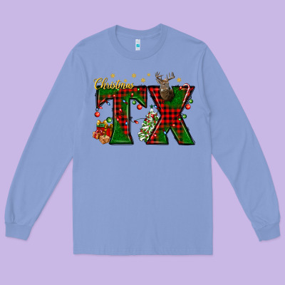 Christmas Texas With Deer Long Sleeve Tee Designed By Bundleandbundleshop