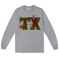 Heather Grey Christmas Texas With Deer Long Sleeve Tee - BundleAndBundleShop