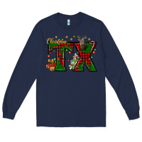 Navy Christmas Texas With Deer Long Sleeve Tee - BundleAndBundleShop
