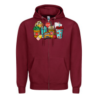 Burgundy school bus driver coffee cups Zipper Hoodie - NancyCooperArtShop