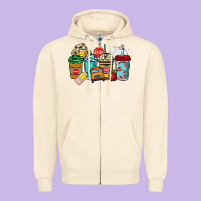 School Bus Driver Coffee Cups Zipper Hoodie Designed By Nancycooperartshop