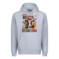 Heather Grey just a heifer who loves christmas cow Premium Hoodie - CowGirlArtShop