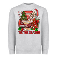 Heather Grey Tis The Season Christmas Cakes Truck Heavyweight Sweatshirt - BundleAndBundleShop