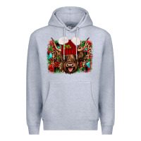 Heather Grey highland cow christmas Premium Hoodie - JahusDesignShop