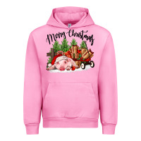 Fuchsia Pink merry christmas pig Urban Hoodie - FaDigitalArtStudio