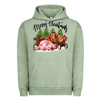 Pigment Oil Green merry christmas pig Urban Hoodie - FaDigitalArtStudio