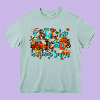 Fall For Jesus He Never Leaves Heavy Core Tee Designed By Adodesignshop