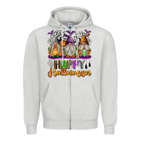 Dove Grey Happy Halloween Gnomes Zipper Hoodie - texasbilliewilder