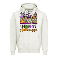 Oatmeal Heather Happy Halloween Gnomes Zipper Hoodie - texasbilliewilder