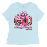 Baby Blue breast cancer with god all things are possible Ladies Tee - Artiststas