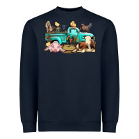 Navy Farm Animals Truck Heavyweight Sweatshirt - BundleAndBundleShop