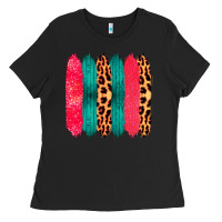Black Colored Leopard and Wood Patterned Western Brush Strokes Ladies Tee - Bettercallsaul