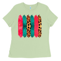 Colored Leopard And Wood Patterned Western Brush Strokes Ladies Tee | Teevron