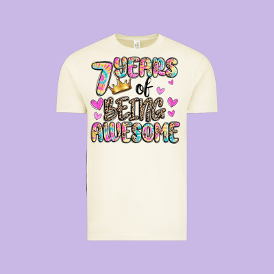 7 Years Of Being Awesome Vintage Tee Designed By Maliassmallbusiness