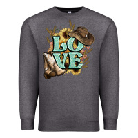Charcoal Heather Love boots hat western Cowboy Premium Sweatshirt - HowdyJamesFarm