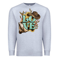 Heather Grey Love boots hat western Cowboy Premium Sweatshirt - HowdyJamesFarm