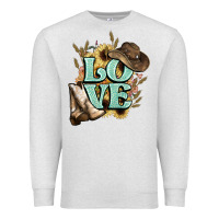 Oatmeal Heather Love boots hat western Cowboy Premium Sweatshirt - HowdyJamesFarm