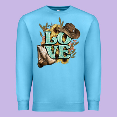 Love Boots Hat Western Cowboy Premium Sweatshirt Designed By Howdyjamesfarm