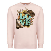 Pale Pink Love boots hat western Cowboy Premium Sweatshirt - HowdyJamesFarm