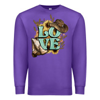 Purple Love boots hat western Cowboy Premium Sweatshirt - HowdyJamesFarm