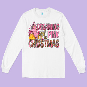 Dreaming Of A Pink Christmas Long Sleeve Tee Designed By Bundleandbundleshop