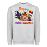 Heather Grey Happy Hallothanksmas Farm Animal Heavyweight Sweatshirt - BundleAndBundleShop