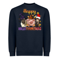 Navy Happy Hallothanksmas Farm Animal Heavyweight Sweatshirt - BundleAndBundleShop