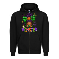 Black Halloween Afro Messy Bun Momster Zipper Hoodie - texasbilliewilder
