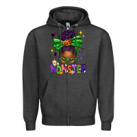 Charcoal Heather Halloween Afro Messy Bun Momster Zipper Hoodie - texasbilliewilder