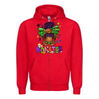 Red Halloween Afro Messy Bun Momster Zipper Hoodie - texasbilliewilder