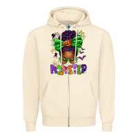 Sandshell Halloween Afro Messy Bun Momster Zipper Hoodie - texasbilliewilder