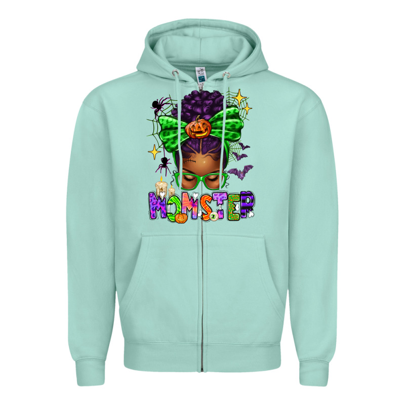 Halloween Afro Messy Bun Momster Zipper Hoodie by texasbilliewilder | Teevron