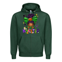 Sports Green Halloween Afro Messy Bun Momster Zipper Hoodie - texasbilliewilder