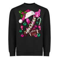 Black Pink Christmas Breast Cancer Ribbon Football Heavyweight Sweatshirt - BundleAndBundleShop